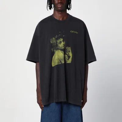 Off-white Black Cotton T-shirt With Logo Print In Multicolor