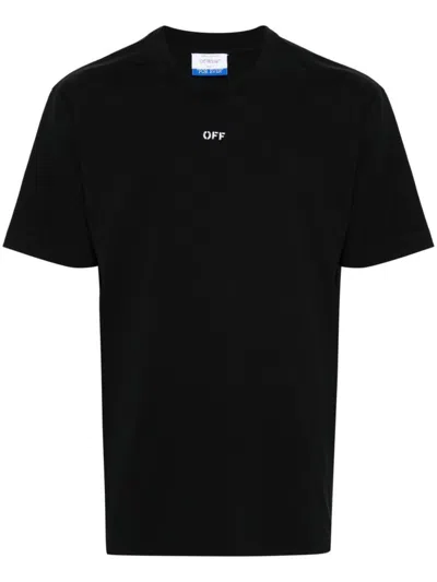 Off-white Black Cotton T-shirt With White Logo Printed On The Front