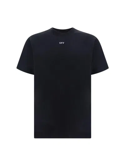 Off-white Black Cotton T-shirt With White Logo Printed On The Front