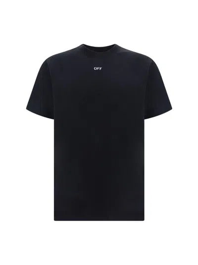 Off-white Black Cotton T-shirt With White Logo Printed On The Front In Multicolor