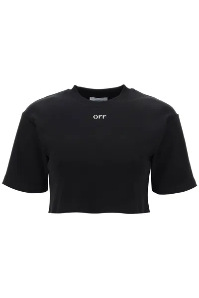 OFF-WHITE OFF-WHITE  BLACK CROPPED T-SHIRT WITH LOGO