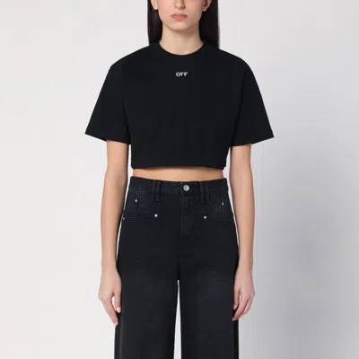 OFF-WHITE BLACK CROPPED T-SHIRT WITH LOGO