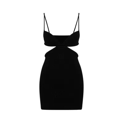 OFF-WHITE BLACK CUT OUT RIBBED MINI DRESS