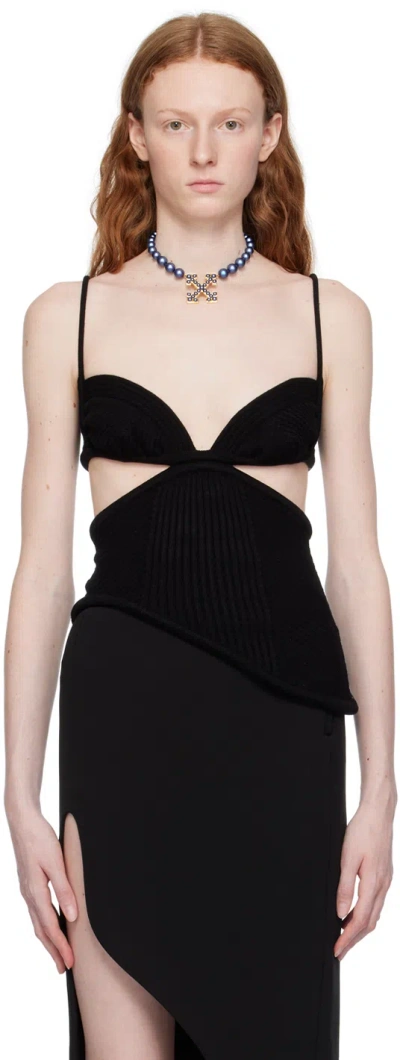 Off-white Cut-out Ribbed-knit Top In Black