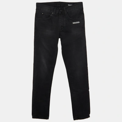 Pre-owned Off-white Black Denim Logo Detail Slim Fit Jeans S/waist 31"