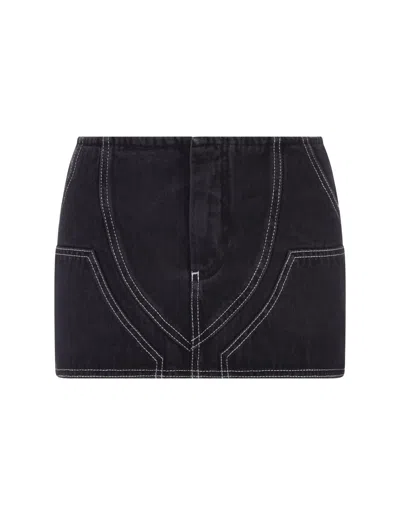 Off-white Black Denim Mini Skirt With Contrasting Stitching