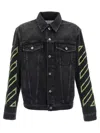 Off-white Diagonal Arrow Outline Embroidered Denim Skate Jacket In Black