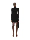Off-white Draped Long-sleeved Mini Dress In Black