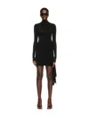 Off-white Draped Long-sleeved Mini Dress In Black