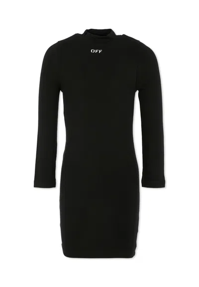 Off-white Kids' Black Dress For Girl With Logo