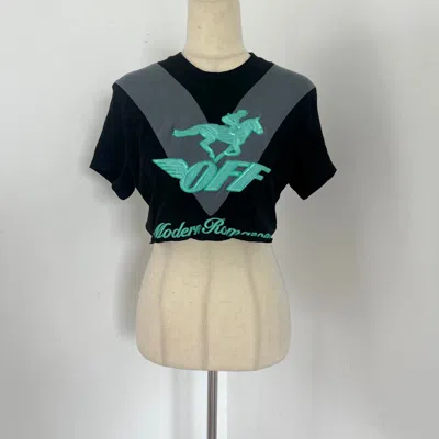 Pre-owned Off-white Black Embroidered Blue T Shirt
