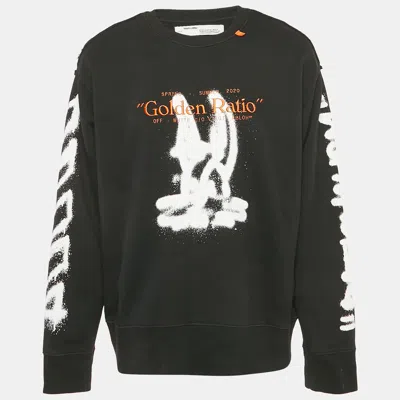 Pre-owned Off-white Black Embroidered Cotton Crew-neck Sweatshirt M