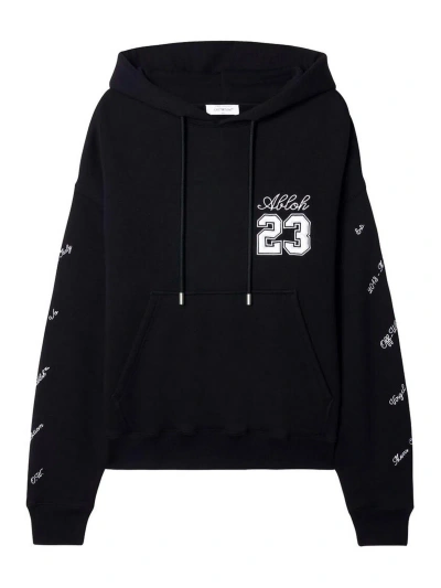 Off-white Embroidered Brushed Cotton Hoodie In Black