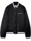 Off-white College Satin Souvenir Bomber Jacket In Black
