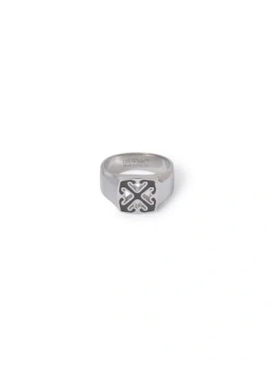 Off-white Black Enamel Arrow Ring In Metallic