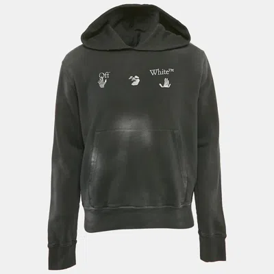 Pre-owned Off-white Black Faded Vintage Print Cotton Print Hoodie L