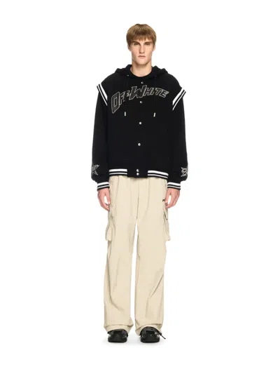 Off-white Black Varsity Sweatshirt With Press-stud Fastening And Bold Lettering