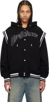 Off-white Black Varsity Sweatshirt With Press-stud Fastening And Bold Lettering In Black - Pearl B
