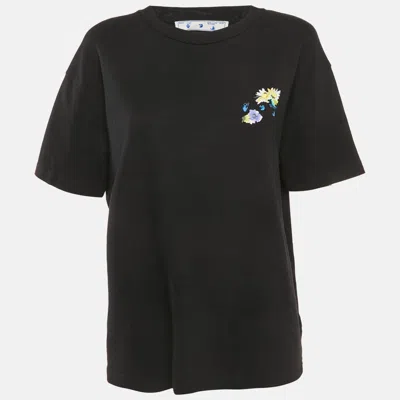 Pre-owned Off-white Black Floral Logo Print Cotton Crew Neck T-shirt L