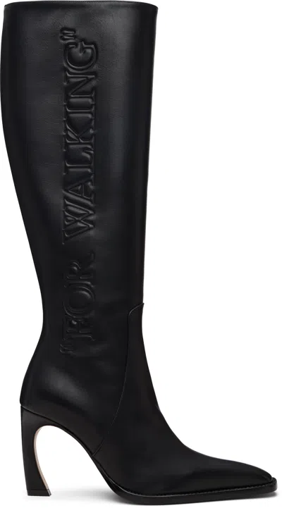 OFF-WHITE BLACK 'FOR WALKING' LOOP TALL BOOTS