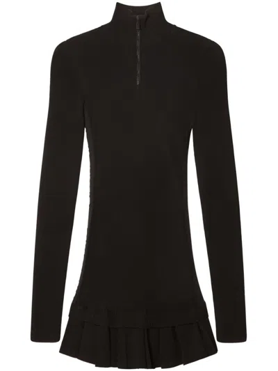 OFF-WHITE BLACK HIGH-NECK PLEATED KNITTED MINIDRESS
