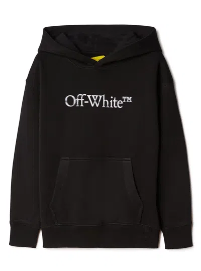 OFF-WHITE BLACK HOODIE WITH CONTRASTING BOOKISH BIT LOGO IN COTTON BOY