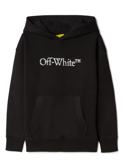 Off-white Kids' Black Hoodie With Contrasting Bookish Bit Logo In Cotton Boy In Black Whit