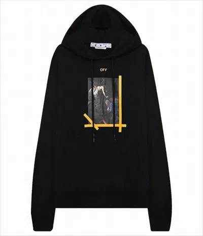 Off-white Black Hoodie With Graphic Print And Iconic Arrow Motif