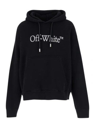 Off-white Black Hoodiw With Logo Lettering Print In Jersey Man