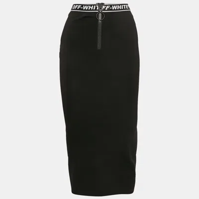 Pre-owned Off-white Black Jersey Logo Waist Detail Midi Performance Skirt S