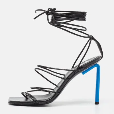 Off-white Black Leather Ankle Strap Sandals