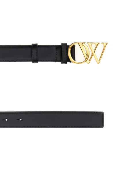 Off-white Black Leather Belt In Blackgold