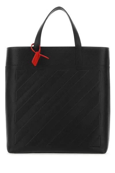 Off-white Black Leather Binder Shopping Bag In Blacknocolor