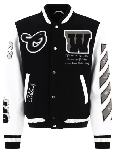Off-white Black Leather Bomber Jacket For Men