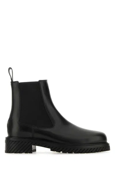 Off-white Off White Black Leather Combat Ankle Boots