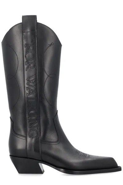 Off-white Black Leather For Walking Boots