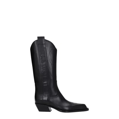 OFF-WHITE BLACK LEATHER HIGH HEEL BOOTS