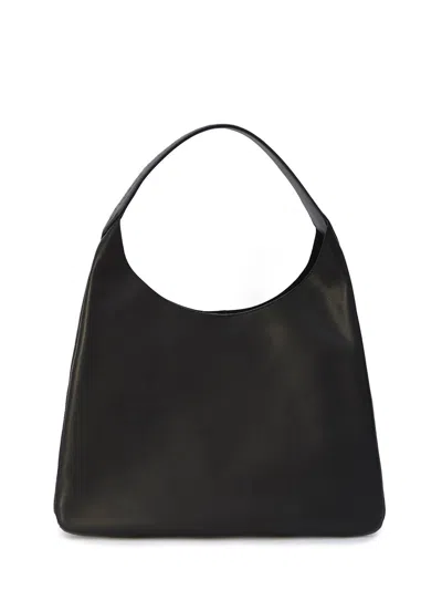 Off-white Black Leather Hobo Handbag With Detachable Pouch In Ss24 Season