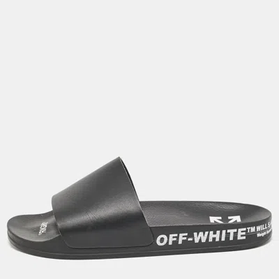 Pre-owned Off-white Black Leather Industrial Flat Slide Sandals Size 40