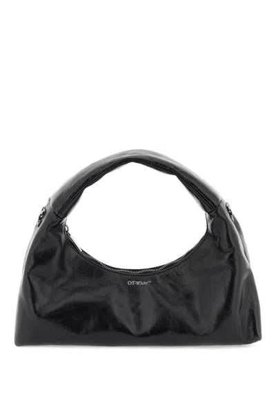 Off-white Black Leather Shoulder Handbag With Dark Silver Details