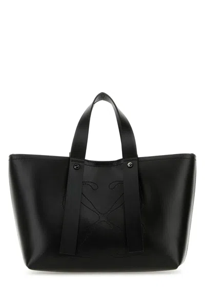 Off-white Black Leather Small Day Off Shopping Bag In Black No Color