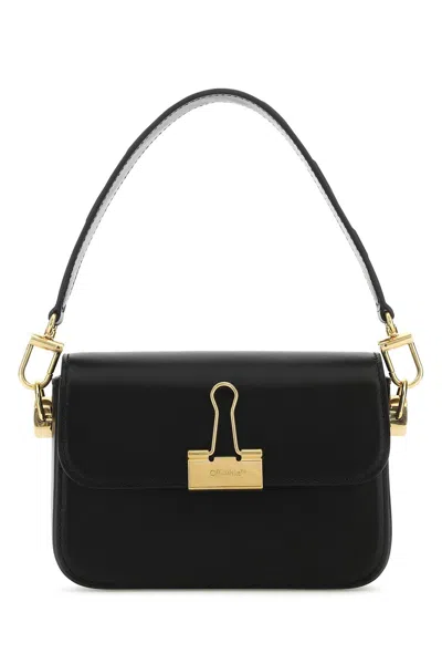 Off-white Black Leather Small Plain Binder Handbag