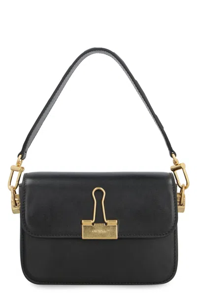 Off-white Black Leather Small Plain Binder Handbag