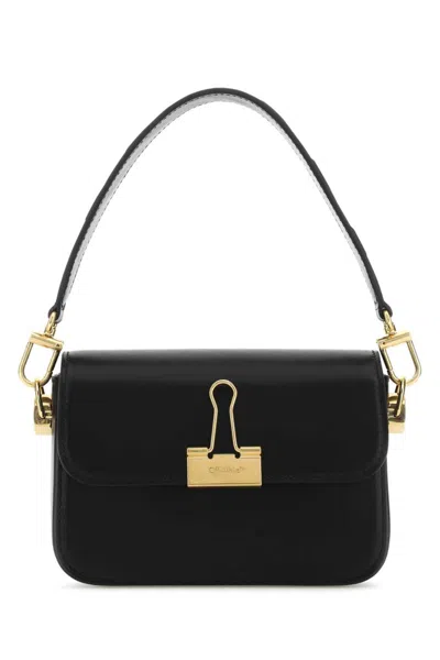 Off-white Black Leather Small Plain Binder Handbag