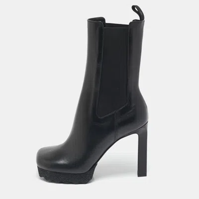 Pre-owned Off-white Black Leather Sponge Chelsea Heeled Ankle Length Boots Size 36