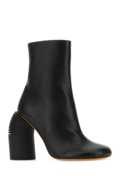 Off-white Black Leather Spring Ankle Boots In Blkblk