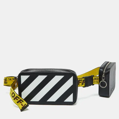 Pre-owned Off-white Off White Black Leather Stripe Print Belt Bag