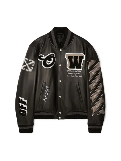 Off-white Black Leather Varsity Jacket