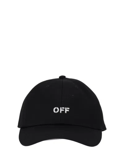Off-white Baseball Cap With Curved Brim Design In Black
