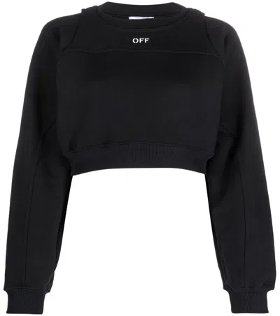 OFF-WHITE BLACK LOGO CROPPED COTTON SWEATSHIRT